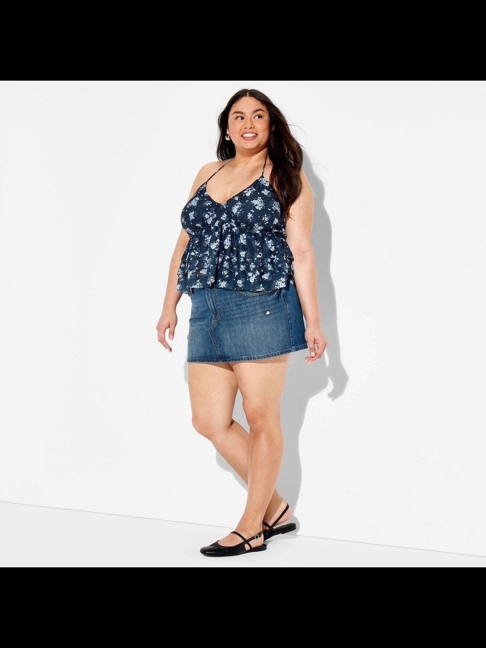 Target Wild Fabel Navy Floral Tiered Ruffle  Cami Top Size XXL